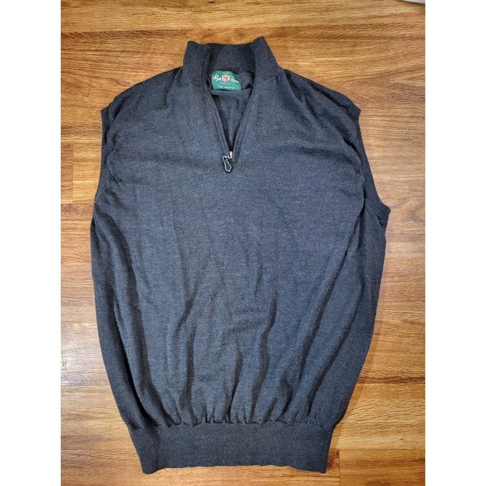 ALAN PAINE England Merino Wool Quarter Zip Sweater Vest Gray XL Sleeveless